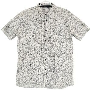 Volcom XL Button Up Shirt Safety Pin Print Short Sleeve White Black‎ Mens